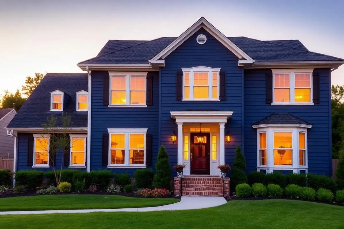 Two-story McKinney, TX home after a full exterior repaint in navy blue
